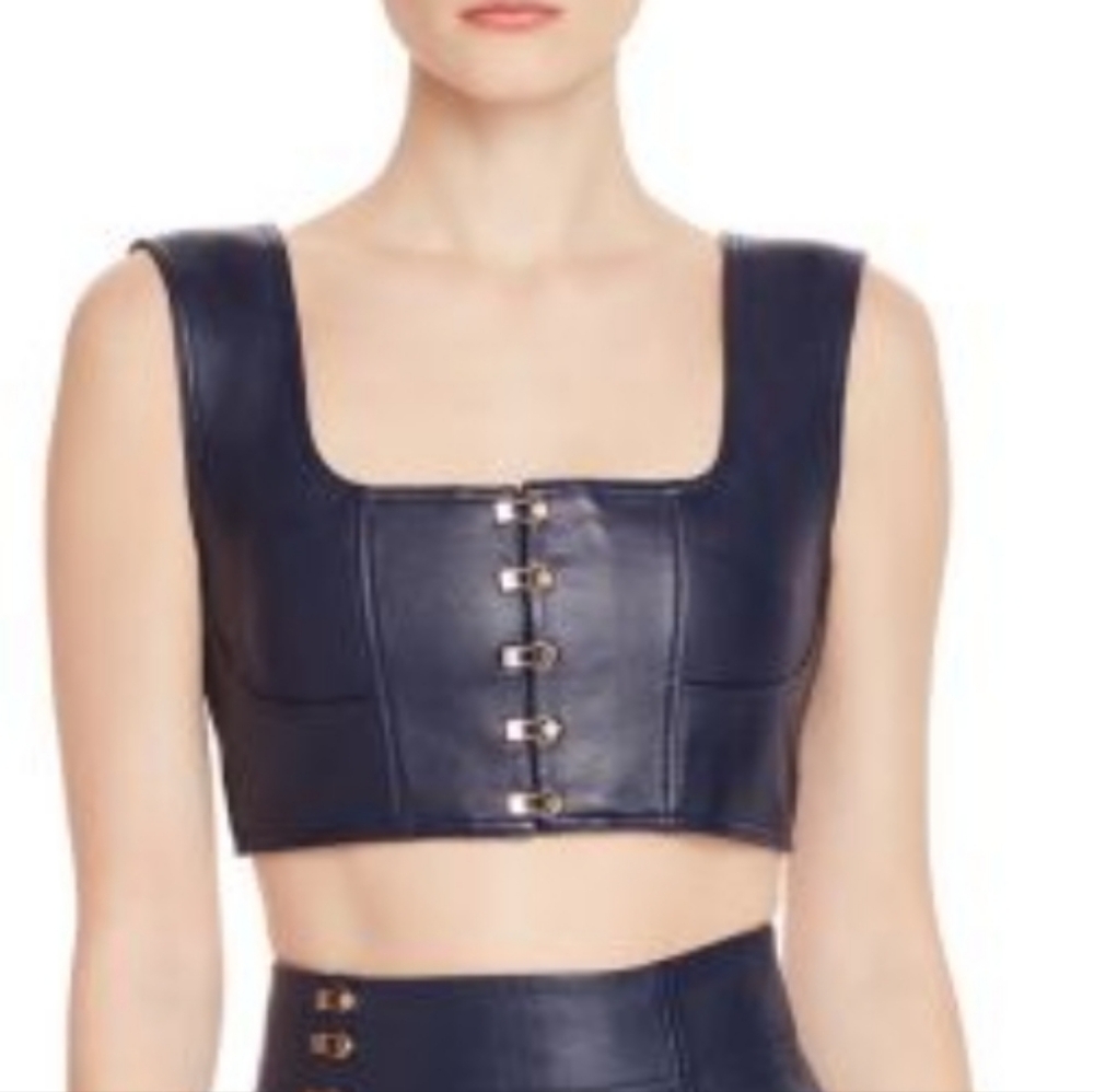 Alice McCall Sweet Street Cropped Midnight Blue Leather Crop Top, 4